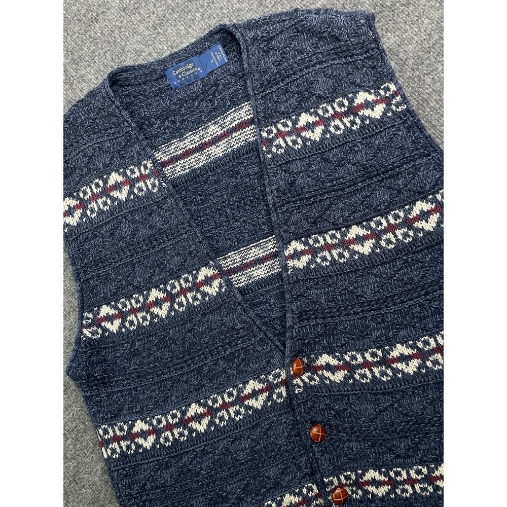Vintage Mervyns Cambridge Classics Sweater Vest Men's L Knit Fair Isle Blue